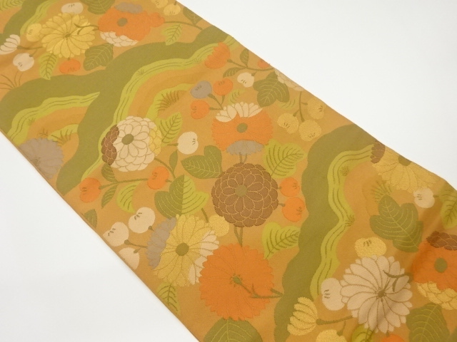 JAPANESE KIMONO / VINTAGE FUKURO OBI / SILK / WOVEN KIKU